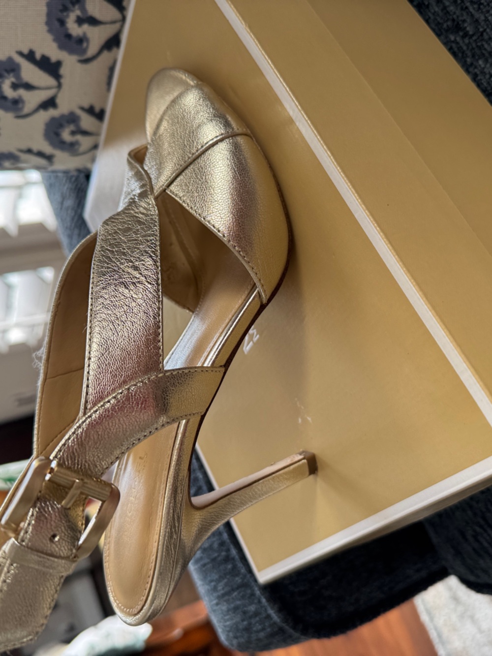 Michael Kors Metallic Gold Crisscross Peep-Toe Slingback Heels - Picture 3 of 8